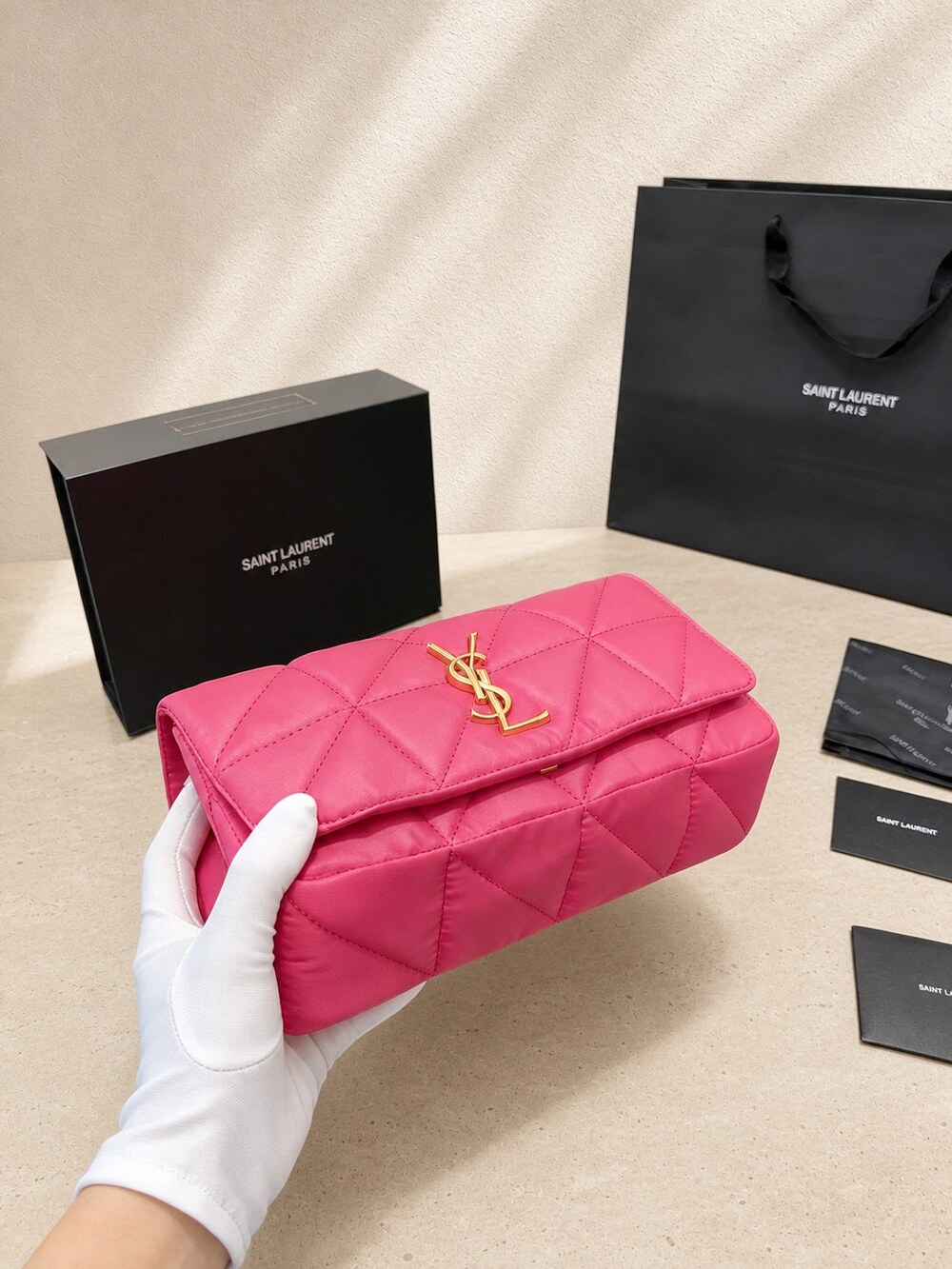 Yves Saint Laurent Quilted Pink Satin Handbag with Gold Chain Handle - Picture 5 of 6